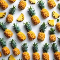 Fototapeta premium set of yellow fresh pineapple with green leaves