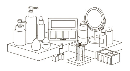 Makeup beauty products illustration for skincare and cosmetics