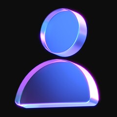 3d rendering of glowing user symbol in the dark. 3d icon with neon retro light. 3d illustration with glass gradient material	