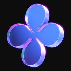 3d rendering of glowing flower shape in the dark. 3d icon with neon retro light. 3d illustration with glass gradient material	