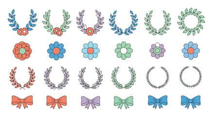 Floral wreaths flowers bows vector graphic design elements