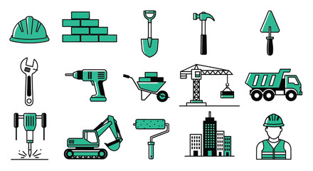 Construction site tools and equipment vector icon illustration
