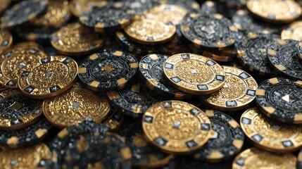 Casino chips gold and black poker chips with transparent background