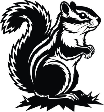black and white squirrel standing clip art preview