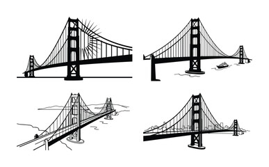 Obraz premium Golden gate bridge vector illustrations. Iconic landmark perspectives. Architectural engineering marvel