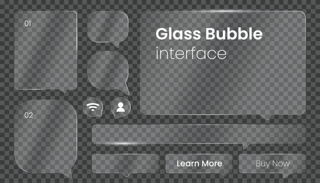 Glass bubble interface design element set. Transparent UI elements for web and app design