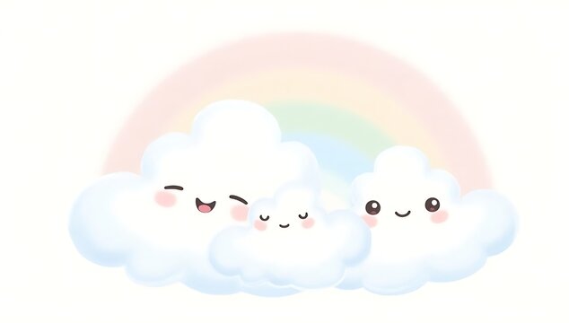 Soft pastel cloud characters representing different emotions—happy, sad, excited, sleepy, angry—designed as soothing sticker icons. Perfect for planners, mood trackers, journaling, and soft aesthetic 