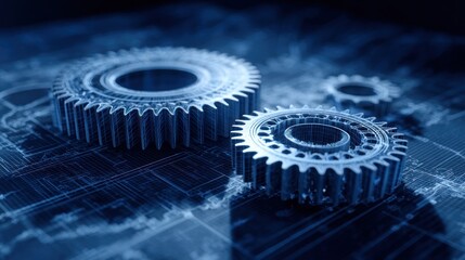 Detailed gear mechanisms displaying technology concepts on a transparent background