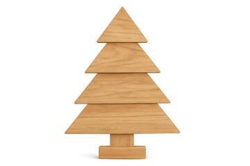 Fototapeta premium A wooden Christmas tree decoration made of stacked triangular pieces shows a beautiful natural grain texture in a minimalist, rustic, and eco-friendly handmade design