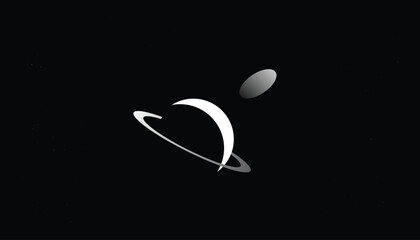 Minimalist halo and sphere on a dark background depicting an astronomical theme