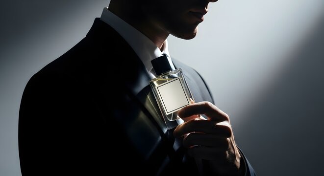 Perfume bottle held by man