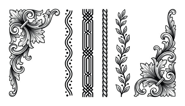 Ornate corners and vertical borders for decorative frames, page dividers, and embellishments