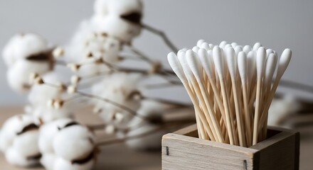 Natural cotton swabs in box