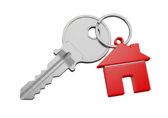 Unlock your dream home with this sleek silver key and vibrant red house keychain, symbolizing new beginnings and the excitement of homeownership