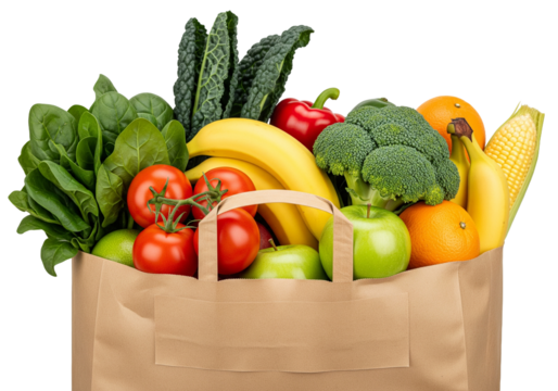 Fresh produce overflowing from reusable grocery bag inspires healthy eating, vibrant living, farm-to-table freshness, and sustainable shopping habits now