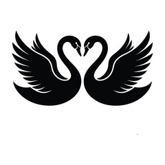 Fototapeta premium Two elegant black swans forming a heart shape with their graceful necks, symbolizing love, romance, and unity, isolated on