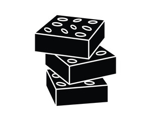 Obraz premium Solid black icon of three stacked rectangular blocks. Textured building bricks with holes on top.