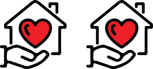 hand holding house line icons red heart icon set vector design logo art