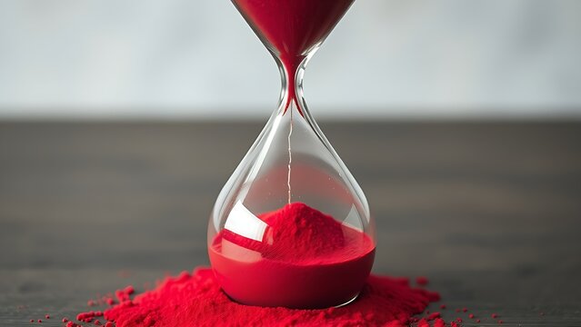 hourglass. A cracked hourglass with red sand, symbolizing urgent health warnings in midlife. wellbeing guides, coaching materials, designed for mental health education and mindfulness programs.