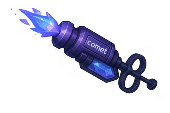 Futuristic sci-fi weapon with glowing blue crystal firing