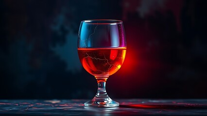 draining. An abstract visualization of a vibrant colorful cocktail glass slowly cracking and draining of its color against a dark background. bar promotions.