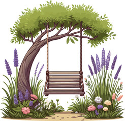 Whimsical Tree Swing in a Blooming Lavender Garden