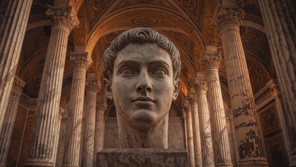 Marble Head Among Columns. An Ancient Echo, A Study in Texture and Light.