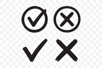 Check tick mark icon set. Cross box x check mark checkbox v list vector draw hand drawn sketch doodle brush marker checklist symbol wrong right circle. Vector alphabet letters and numbers vector,