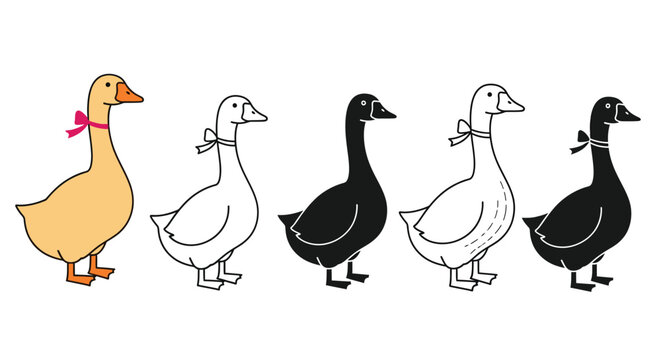 Goose vector illustration set cute geese with bows clip art image