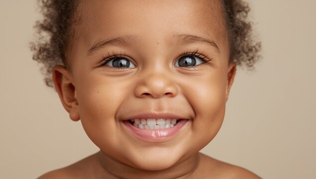 CloseUp Portrait of a Smiling Child, Radiating Joy and Innocence, with Gleaming Teeth.