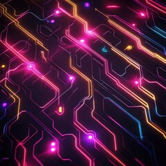 Dark luxurious backdrop with overlapping neon lines forming abstract patterns of cyber power