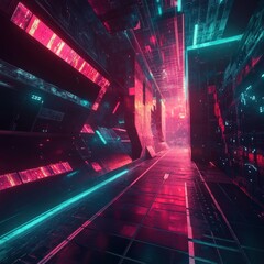 Deep sci fi color tones with illuminated geometry complete the immersive atmosphere