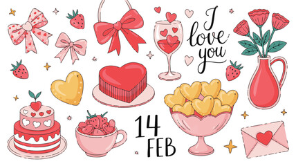 Valentine's Day Elements Collection With Hearts And Sweets