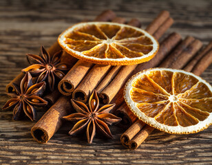 Seasonal orange and cinnamon decoration.
