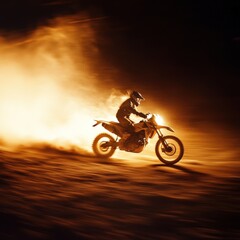 Light trails and dust particles emphasize raw speed and adrenaline.