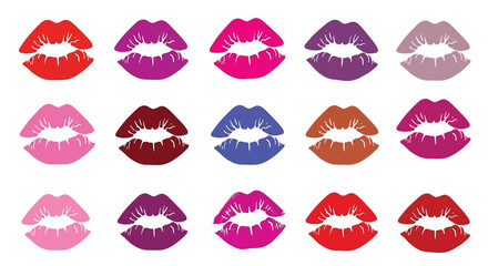 Colorful lipstick kisses beauty makeup fashion lips graphic art
