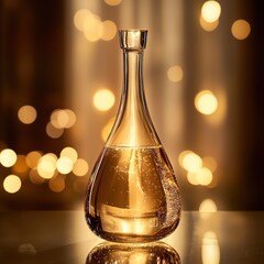 Rounded stylized features, soft reflections, subtle sparkles around the bottle,