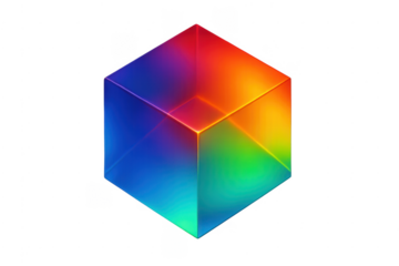 Isometric colorful glowing cube with rainbow gradient