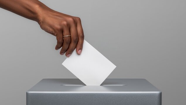 Hand with Paper, Metallic Box, and Gray Background. Minimalist Composition. - Powered by Adobe