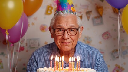 Festive Occasion A Portrait of Joy and Celebration, with a Cake and Party Decorations.