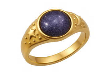 Gold ring with blue goldstone gemstone and star accents