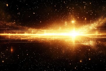 Golden light streak across starry expanse