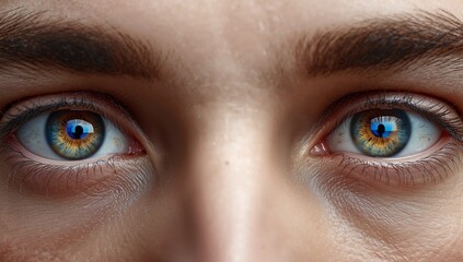 Gaze of Amber and Azure, An Abstract Portrait of the Eyes, Capturing Depth and Color.