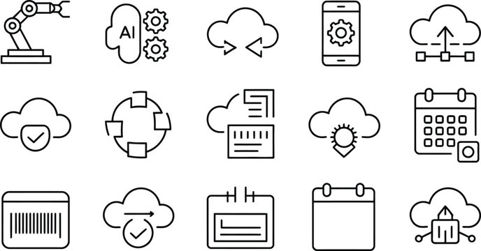 Cloud & AI Tech Icons – Data Management, Automation, and Cloud Integration for Modern Systems