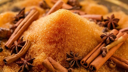 Warm spices and sugary crystals for baking and desserts