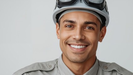 Portrait of a Smiling Person with Headgear Focused on Visual Details, Textures.