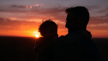 Silhouette Embrace A Moment in Orange Hues, Sharing Warmth Under the Setting Light.