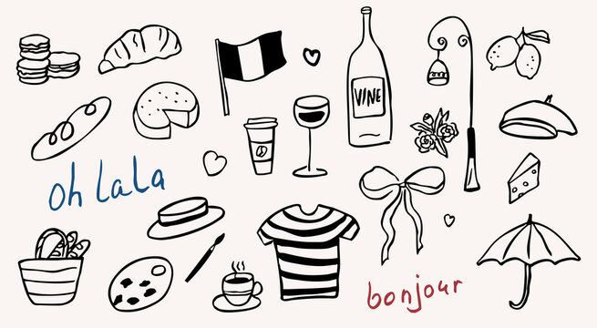 Hand drawn doodle Parisian elements collection