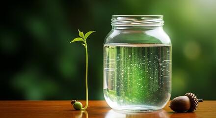 Fresh green sprout, water jar