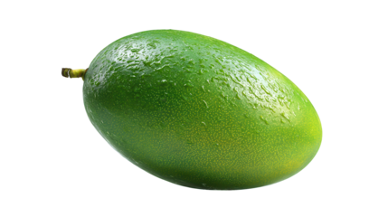Single green fruit with water droplets isolated on a transparent background